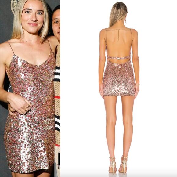 h:ours | NWT Vega Dress in Quartz Rose Gold Sequined Open Back Mini Dress L - Picture 4 of 15